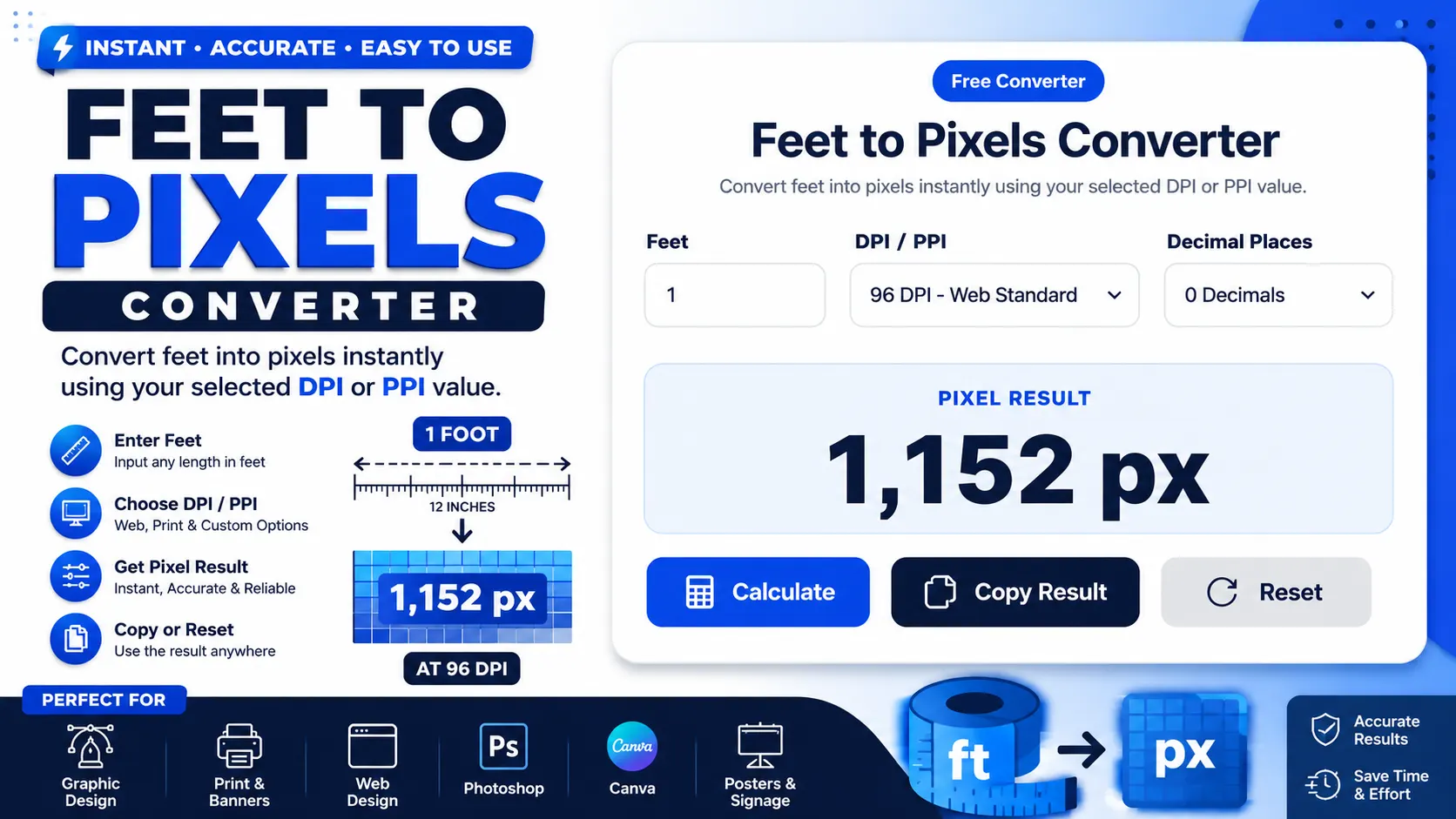 Feet to Pixels Converter