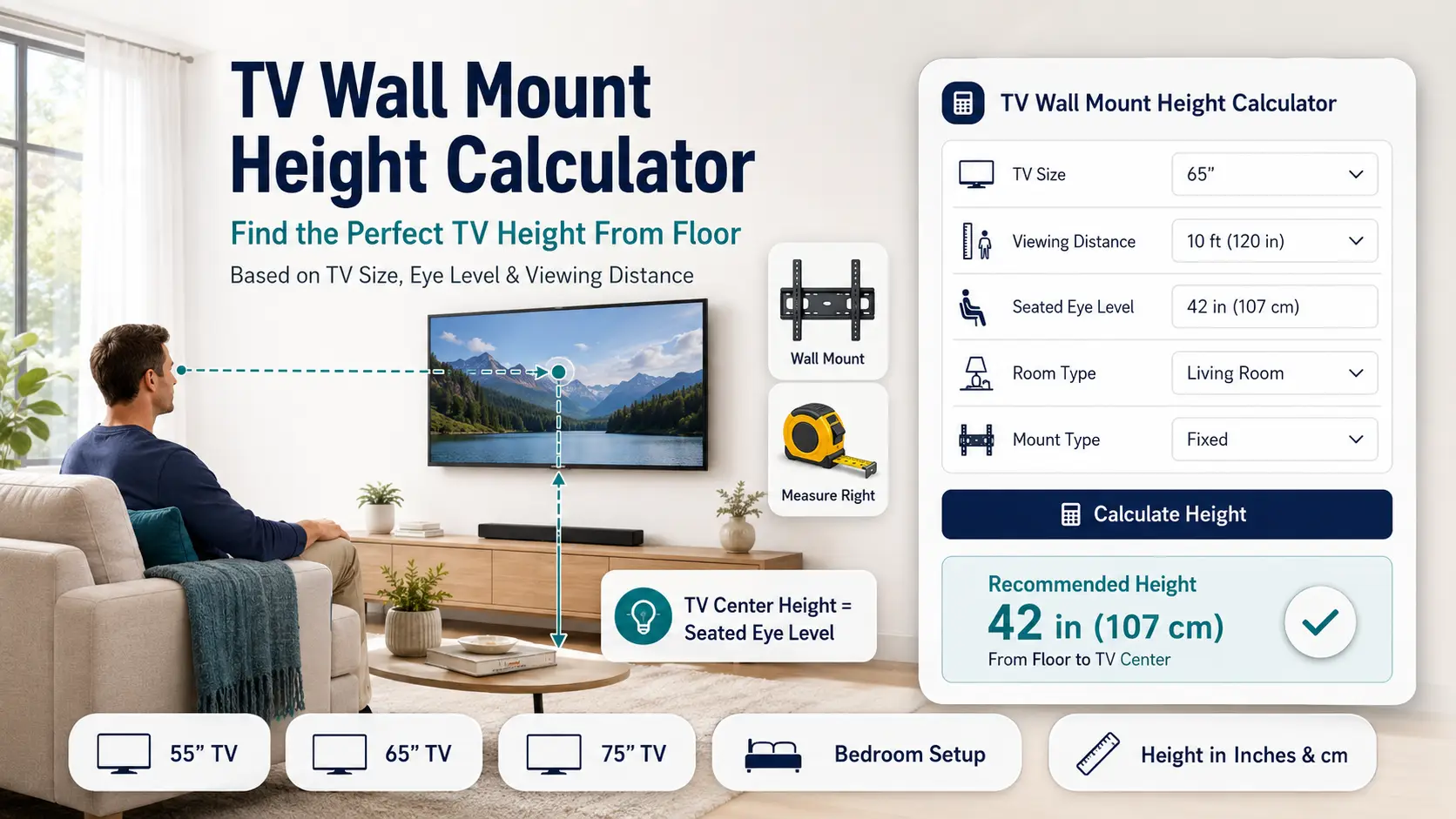 TV Wall Mount Height Calculator 2026