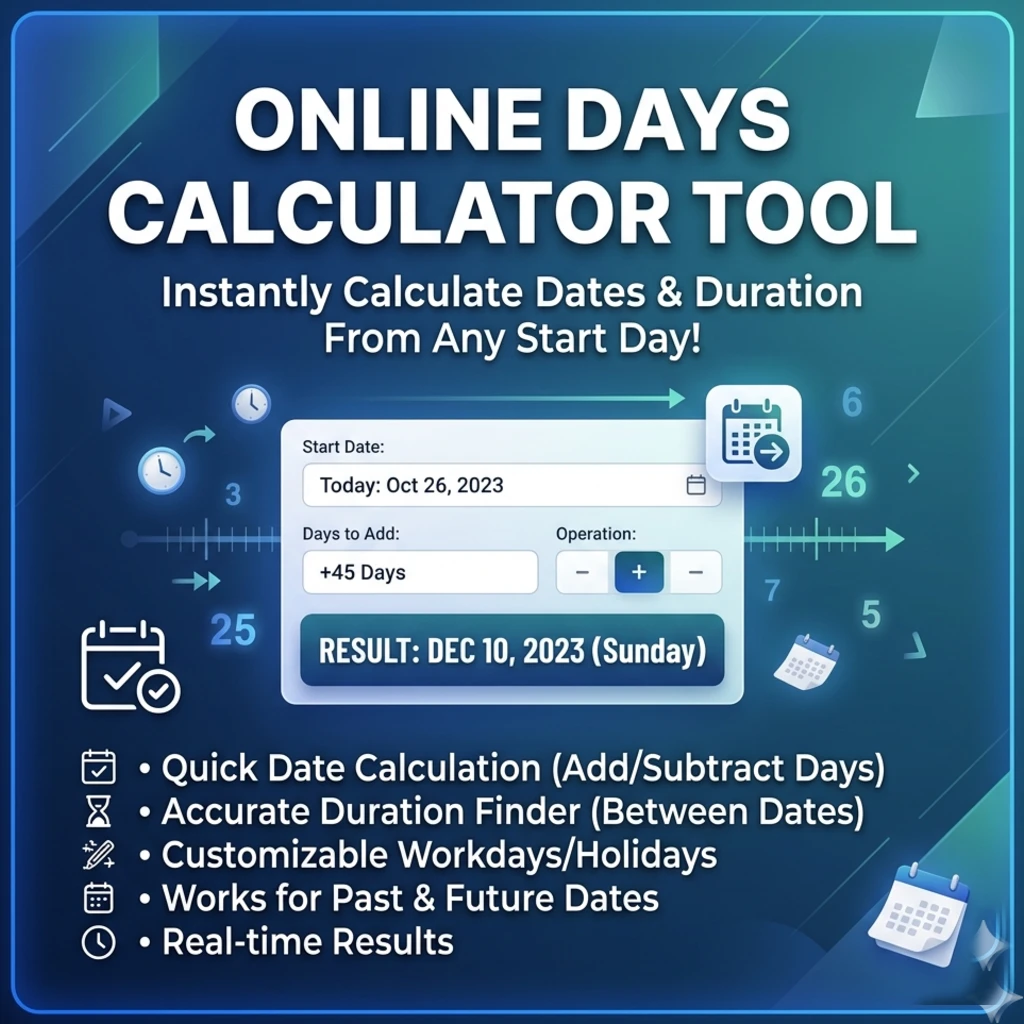 Online Days Calculator Tool - What is XYZ Days From Today